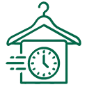 Icon of a cuckoo clock with a round clock face, two dots representing windows, and lines suggesting movement on the left side.